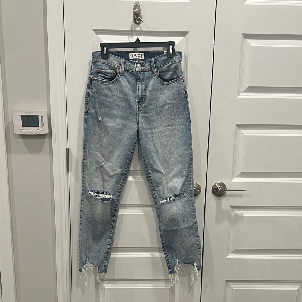 Daze Light Blue Distressed Ankle Jeans